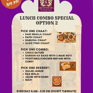 Option 2 (Chaat, Combo, Dessert)