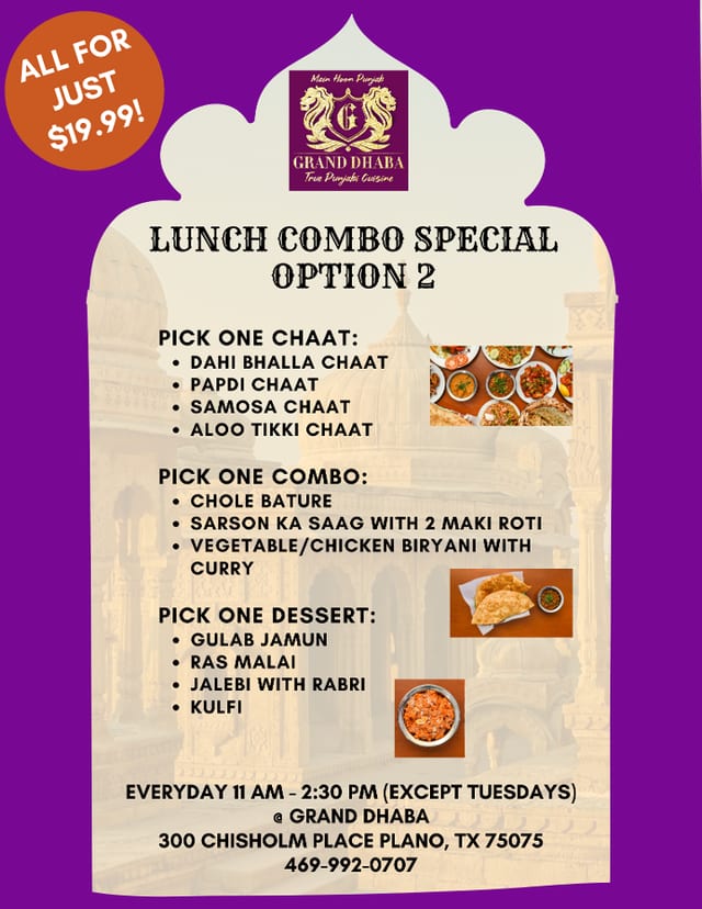 Option 2 (Chaat, Combo, Dessert)