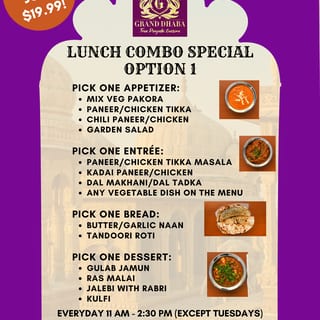 Option 1 (App, Entree, Bread, Dessert)